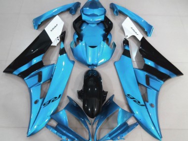 2006-2007 Azul Claro Brillante & Negro Yamaha R6 Carenado Moto